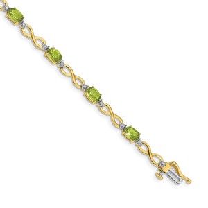 14k Yellow Gold Peridot August Birthstone and Diamond Infinity Bracelet